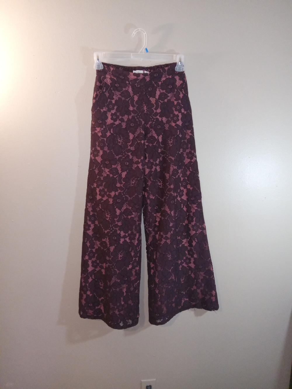 Wide-Leg Lace Overlay Pants in Plum Pink